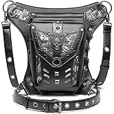 Steampunk Waist Bag Fanny Pack Fashion Gothic Leather Shoulder Crossbody Messenger Bags Thigh Leg Hip Holster Purse Travel Pouch Hiking Sport Chain Bags for Women Men