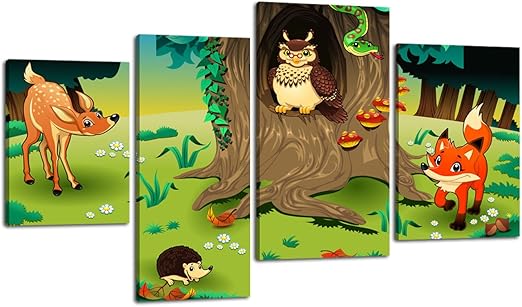 Leinwandbild Freundliche Waldtiere Lw186 Wandbild Bild Auf Leinwand 4 Teile 180x115cm Kunstdruck Canvas Xxl Bilder Keilrahmenbild Fertig Aufgespannt Bild Holzrahmen Tiere Comic Kinder Amazon De Kuche Haushalt