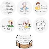 6 PCS Golden Girls Cork Coasters for Drinks, Golden Girls Merchandise, Funny Wooden Coasters for Drinks with Coaster Holder, Kitchen Decor, Themed Gifts for Fans