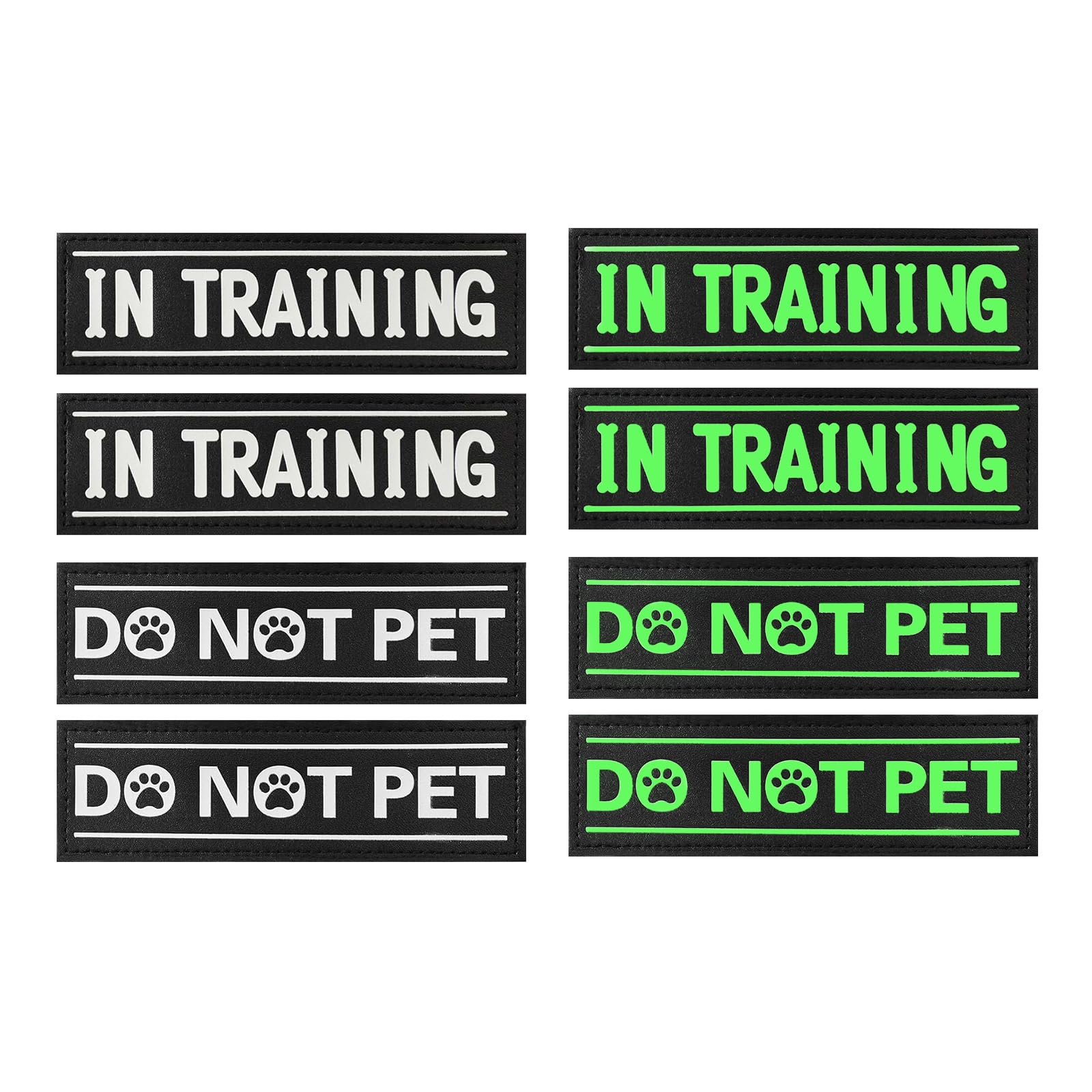 4Pcs Dog Patches for Harness, DO NOT PET Dogs Harness Patches with Hook Backing, IN TRAINING Dog Patch, Reflective Removable Tags, Creative Cartoon Font — image 1