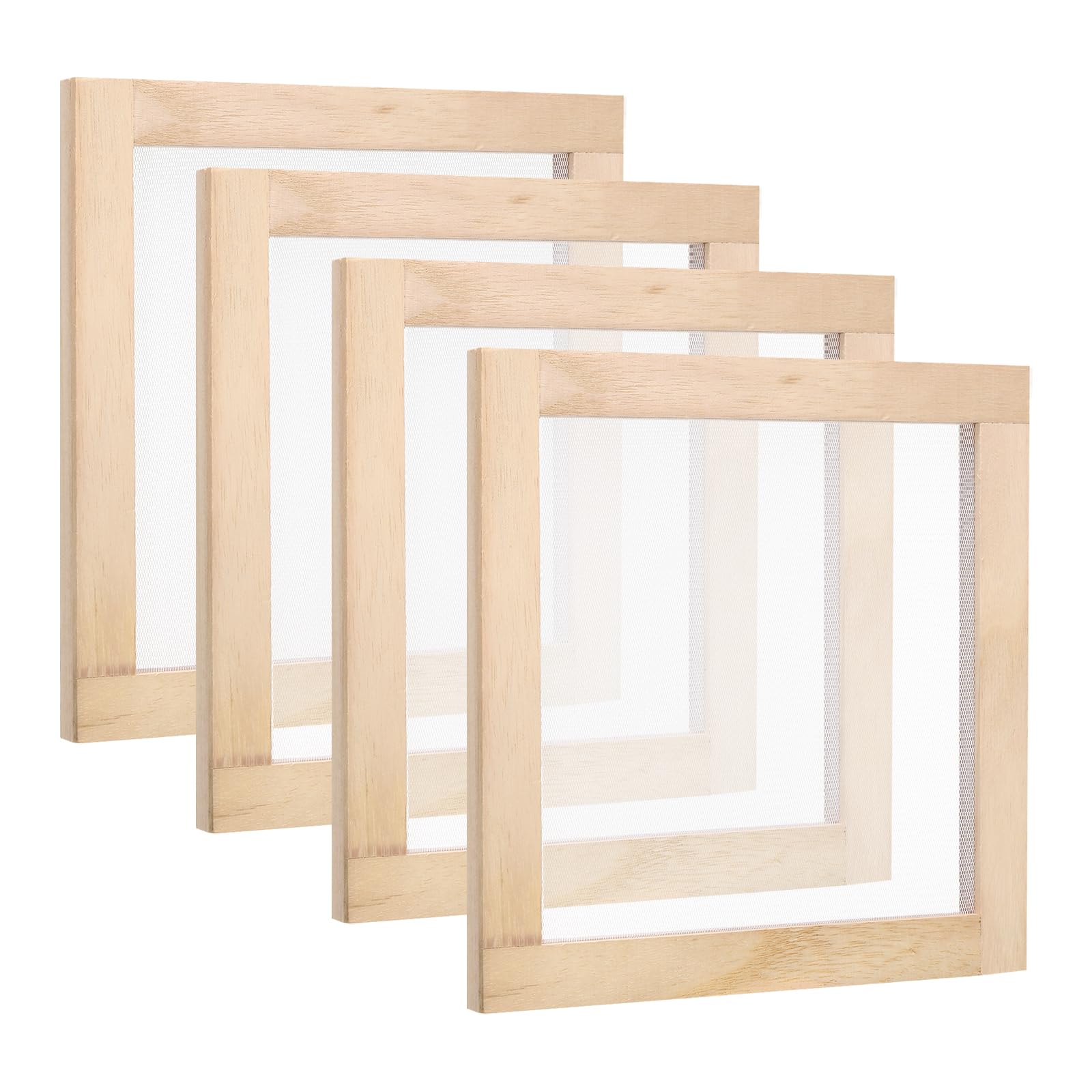 PATIKIL 7.9"x7.9" Wooden Paper Making Screen, 4 Pack Paper Making Mold Frame Papermaking Mould Deckle for DIY Paper Craft Tool Dried Flower Handcraft, Natural Color