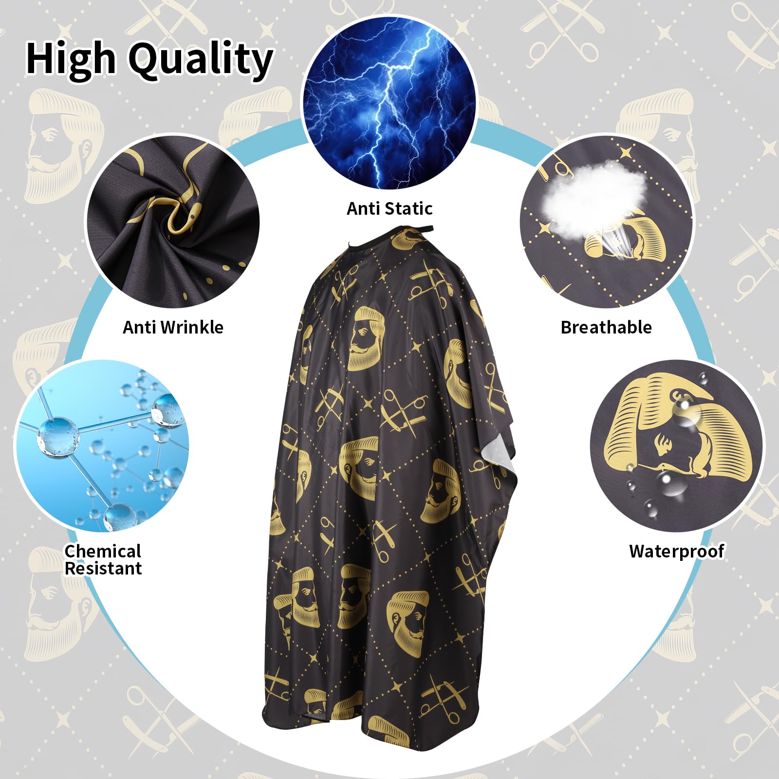 Professional Hair Cutting Cape with Neck Duster Brush, Waterproof Salon Barber Cape with Snaps, Barber Accessories