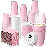 Tioncy 100 Set 16 oz Disposable Pink Coffee Cups with Lids and Sleeves Set Insulated Disposable Hot Travel Paper Cups for Valentine Hot Chocolate Cocoa Coffee Tea Cafe Travel Bar Supplies, Leak Proof