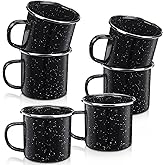 6 Pcs Enamel Camping Mugs Small Coffee Mugs Tea Cups Portable Vintage Campfire Camping Cups Bulk with Handle for Coffee Tea Home Picnic Travel Indoor and Outdoor Activities,12 oz (Black)