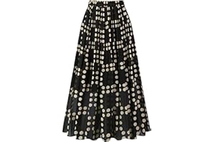 Kingfancy Women's Pleated Skirt Chiffon Elastic Waist A-Line Midi Length Skirt
