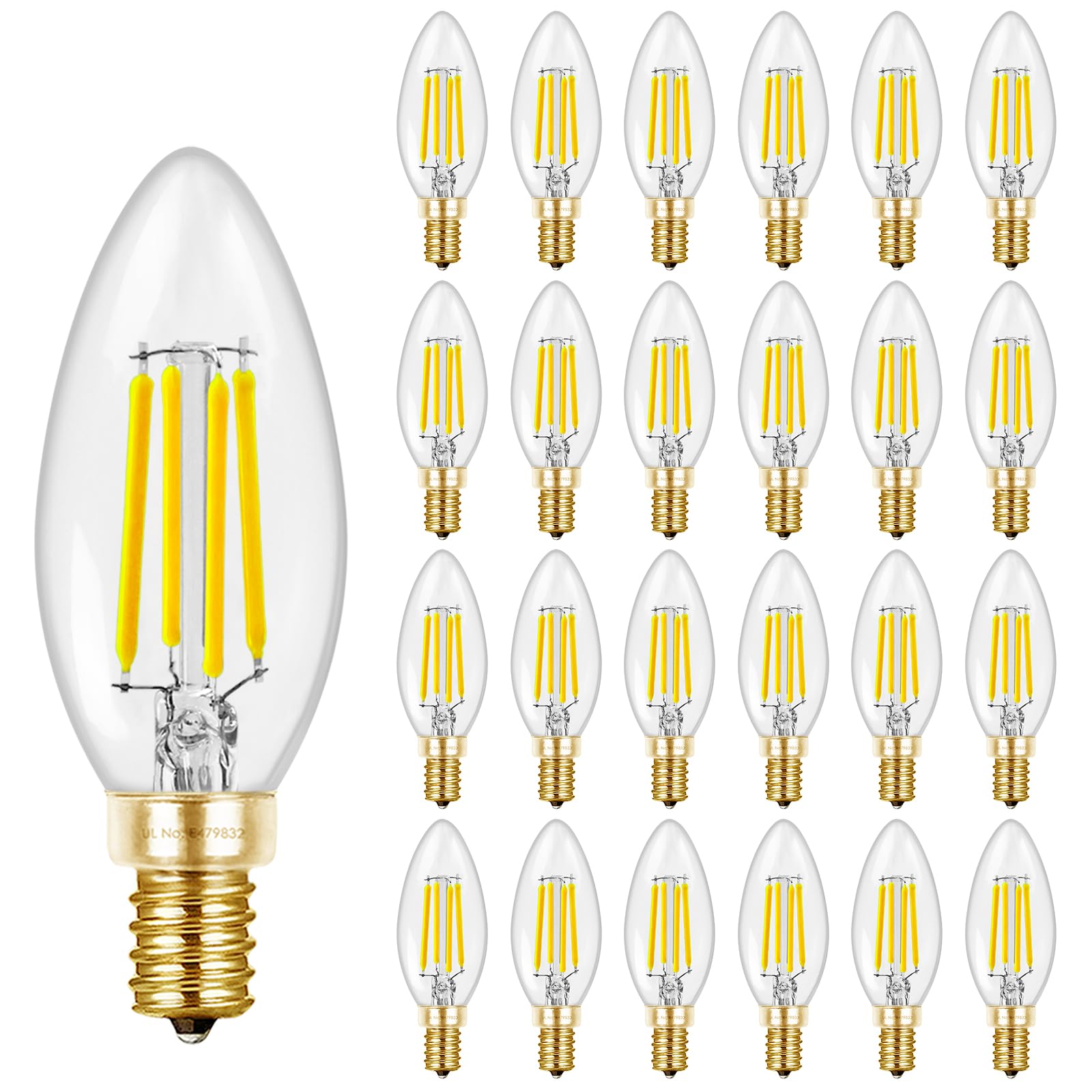 Hizashi Chandelier Light Bulbs 5000K Daylight, E12 Candelabra Light Bulbs 60 Watt Dimmable, B11 Type B LED Candelabra Bulbs, 90+CRI, 6W, 550LM, Candle Bulbs, UL Listed, 24 Pack Image