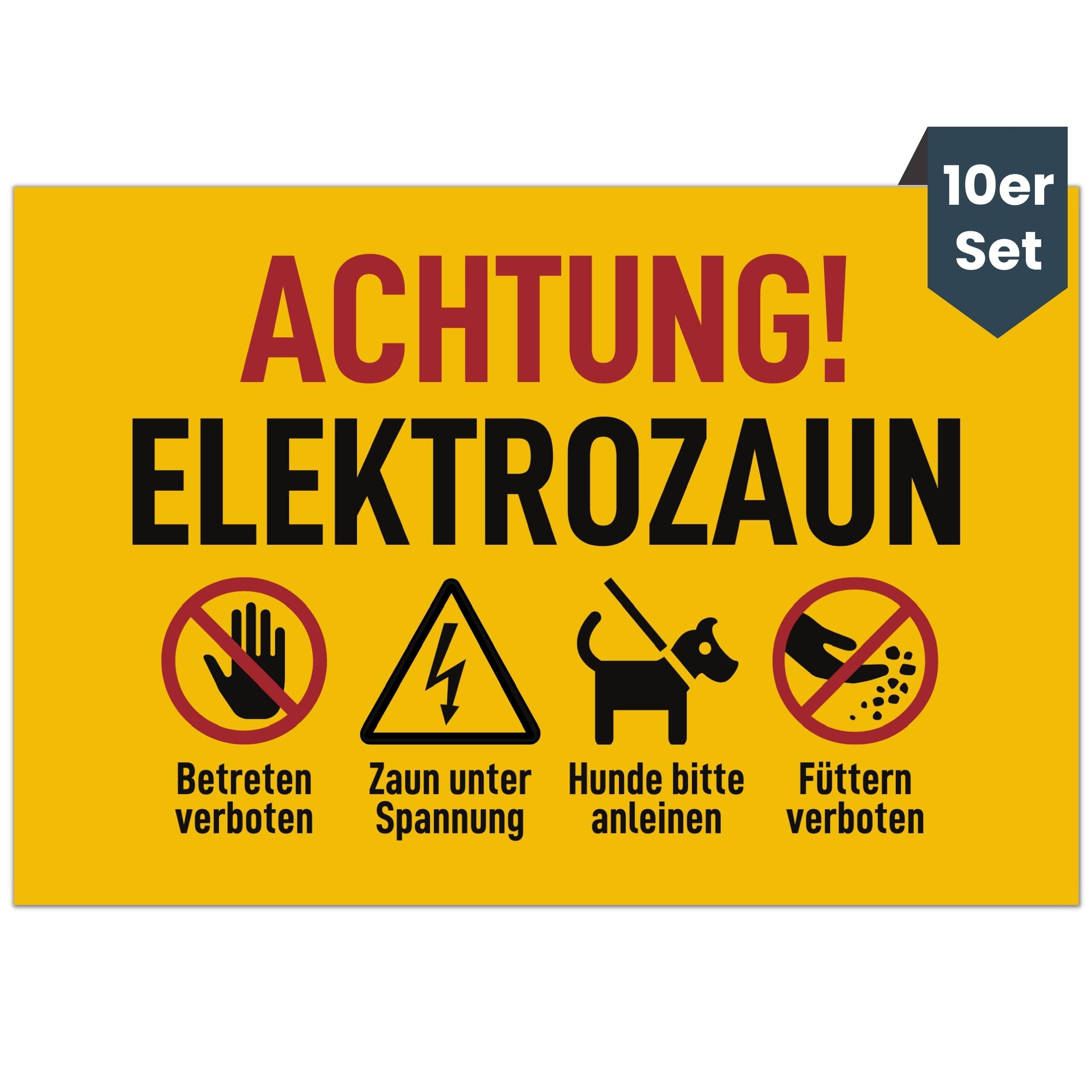 Caution Electric Fence Sign (20 x 13 cm, Set of 10) – Warning Strom and Feeding Prohibited for Any Pasture Fence – No Entry for Electric Fence – Warning Sign according to VDE 0667, VDE 0131 and DIN