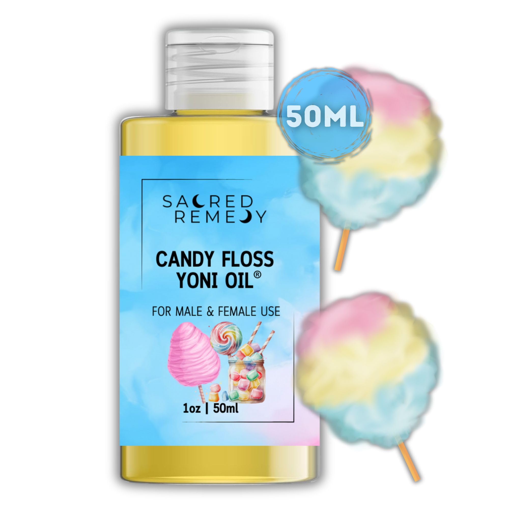 Candy Floss Yoni Oil. Potent, Hydrating & Moisturising Lotion. 100% Natural & Vegan. Balances pH, Freshens Scent with Vitamin E (50ml)