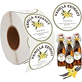 SMARSTICKER 2 inch Vanilla Extract Labels Round Circle Gloss White Labels Homemade Vanilla Stickers for Handcrafted Vanilla B