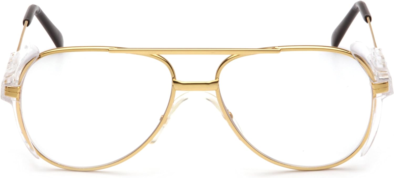 Pyramex Pathfinder Aviator Safety Glasses with Gold Frame and Clear Lens: Sports & Outdoors