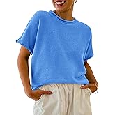 Saodimallsu Women's Short Sleeve Lightweight Casual Crewneck Loose Fit Knit T-Shirt