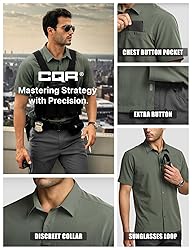CQR Men's Short Sleeve Tactical Shirts, UPF