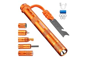 GANETECK SMART LIGHTING FOR LIFE Camping Survival Kits, 9 in 1 Multitool Survival Kit with Flashlight, Fire Starter, Whistle, Glass Breaker, Compass, Paracord, EDC Stocking Stuffers and Gifts for Men Women (Golden)