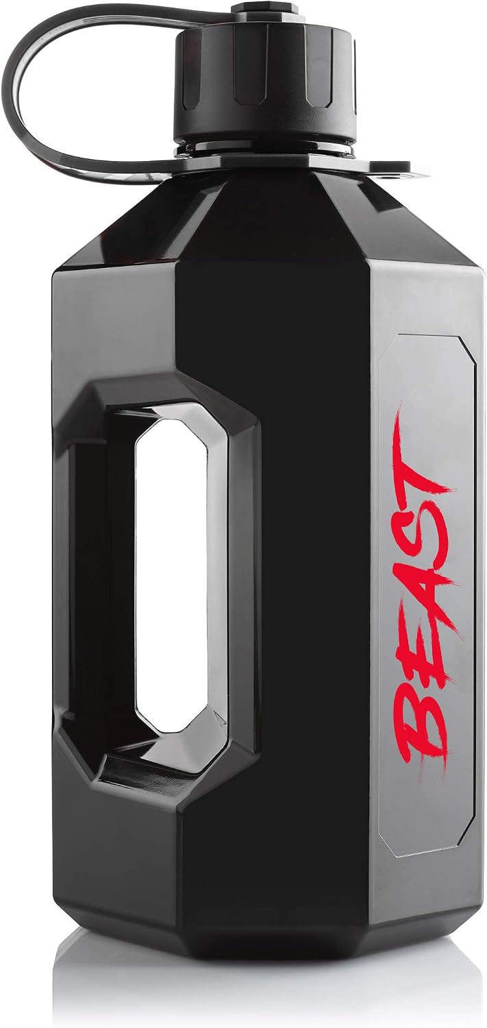 Alpha Designs Beast 2 Litre Water Bottle - 2.4l Large Drinks Water Jug - Eddie Hall Merch - Holiday, Travel - Black