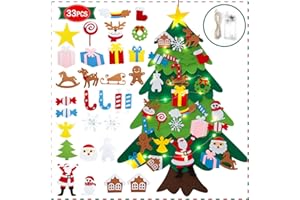 Airensky Felt Christmas Tree Set with String Lights, 3.2ft DIY Christmas Tree Set with 33 Pieces of Removable Christmas Ornament Decoration,for Kids Toddlers Felt Craft Kits for Xmas Gifts，Patchwork