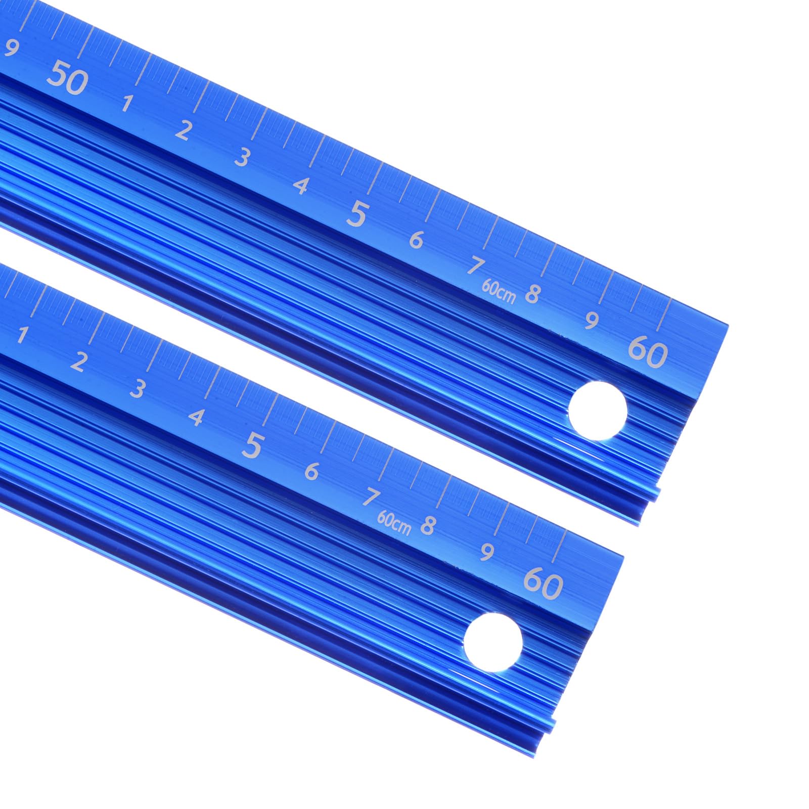 Kozelo 2pcs Raised Grip Aluminum Alloy 60cm Ruler - 1mm Precision, Office Use, Blue