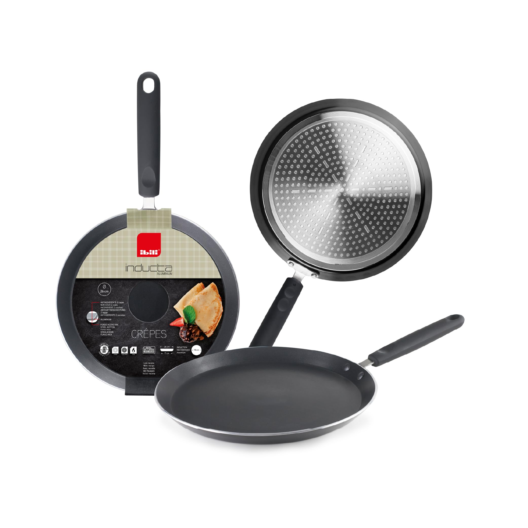 IBILI Inducta Crepe Pan, 26 cm, Aluminium, Non-Stick, Suitable for Induction Hobs