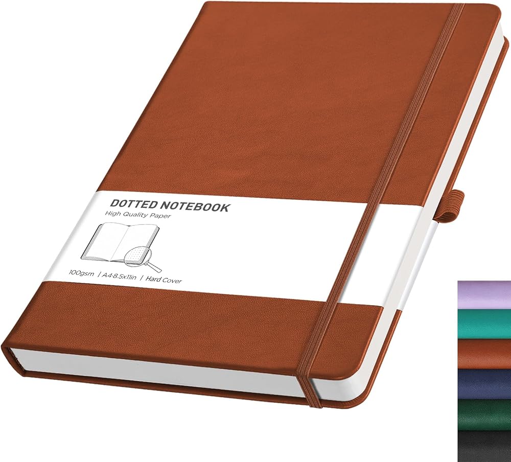 RETTACY Dotted A4 Notebook 192 Pages Leather Hard Cover Journal with Pen Loop