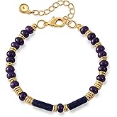 BXDA Dark Blue Purple Natural Stone Beaded Pearl Bracelets for Women, Dainty Boho Handmade Adjustable Tube Gold Link Bracelet Summer Fashion Jewelry Gift