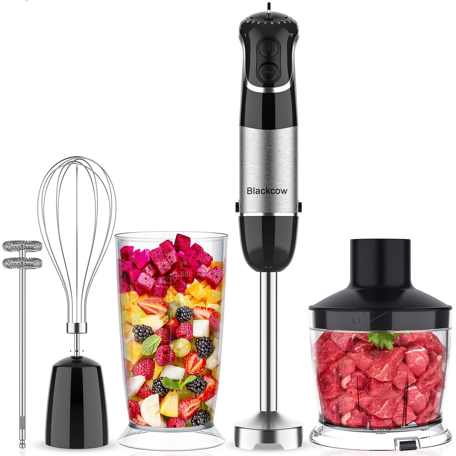 Photo 1 of Immersion Blender Handheld for Kitchen,Emulsion Blender Handheld,12 Speed Electric Hand Mixer with BPA Free Attachments:Chopper Bowl,Whisk,Milk Frother,Measuring Cup