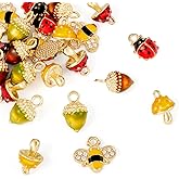 Craftdady 24Pcs 6 Styles Colorful Alloy Enamel Charms Golden Pine Cone Mushroom Bee Ladybug Pendants Cute Insect Loose Dangle Charms for DIY Craft Necklace Bracelet Keychains Earring Jewelry Making