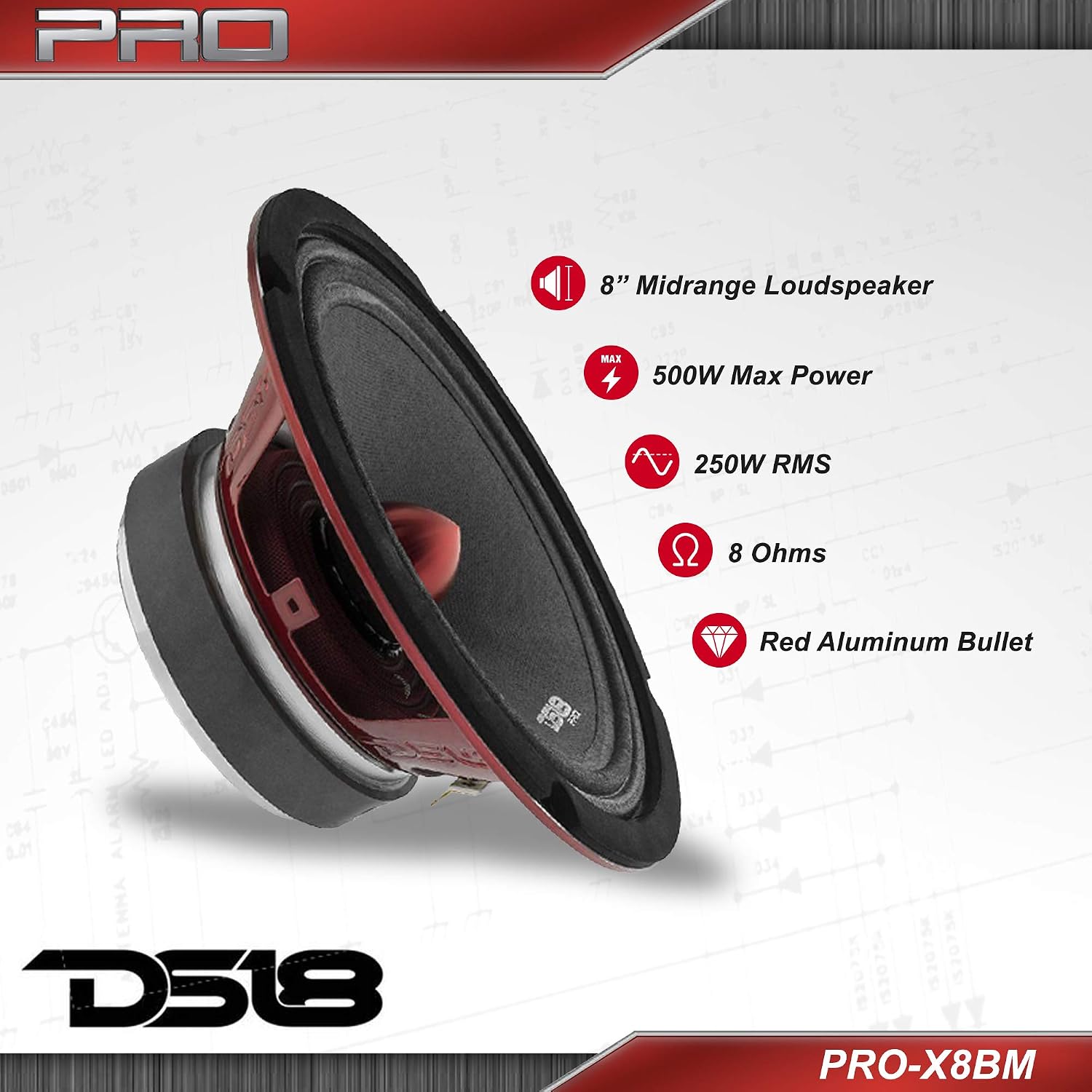 DS18 PRO-X8BM PRO Series 8-Inch Midrange Loudspeaker 300 Watts RMS, 600 Watts Max Power, Bullet, 8-Inches - Image 3