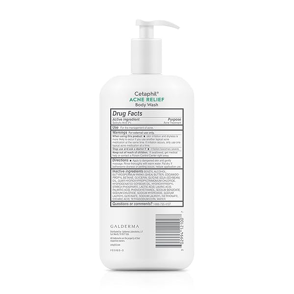 CETAPHIL BODY WASH, ACNE RELIEF BODY WASH WITH 2% SALICYLIC ACID TO ELIMINATE BREAKOUTS, GENTLY EXFOLIATES AND PROVIDES 24HR DRYNESS RELIEF, 20 OZ
