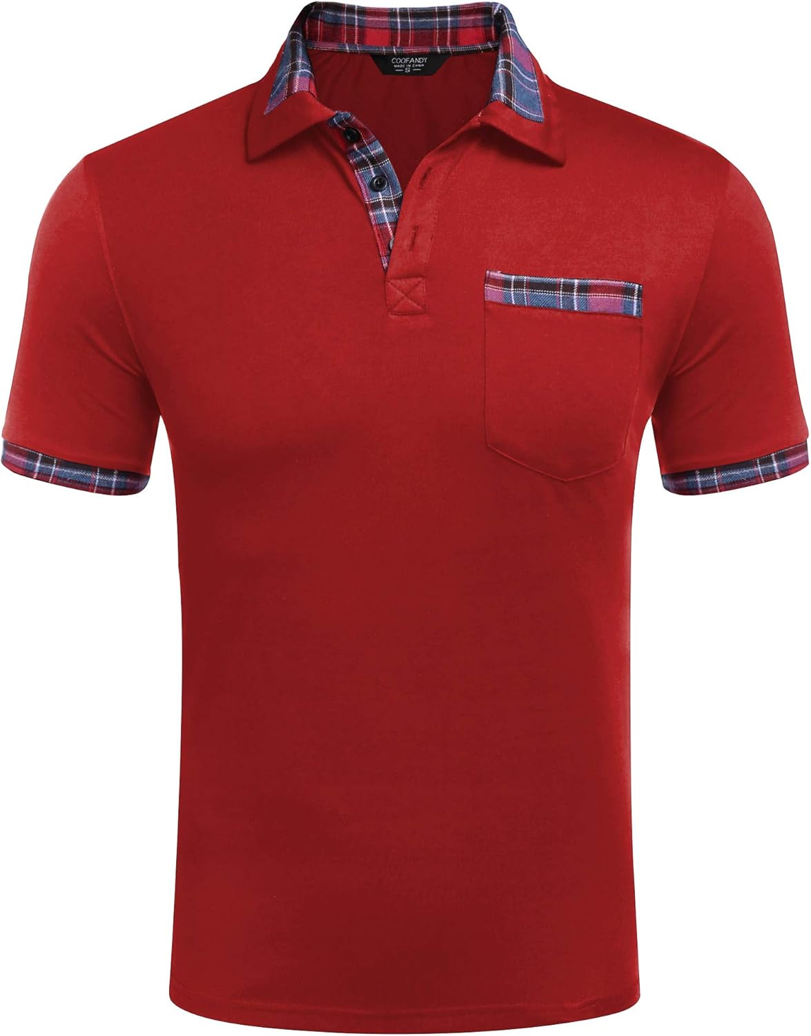 COOFANDY Men's Polo Shirt Checked Casual Slim Fit Polo Shirts Chest