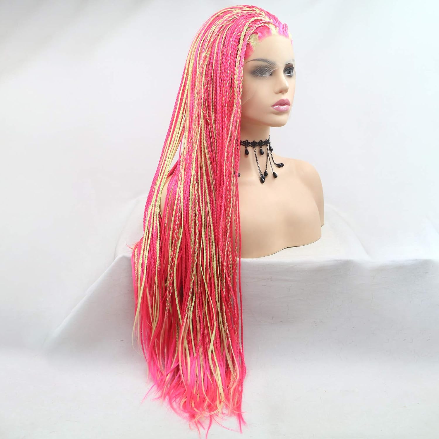 Micro Braided Lace Front Wigs for Women Women's Red Braided Hair Wigs Pink Red Blonde Long Synthetic Wig Handmade Braided Wig Gluelwss Synthetic Heat Resistant Fiber Hair Cosplay Party 28inches - Image 5