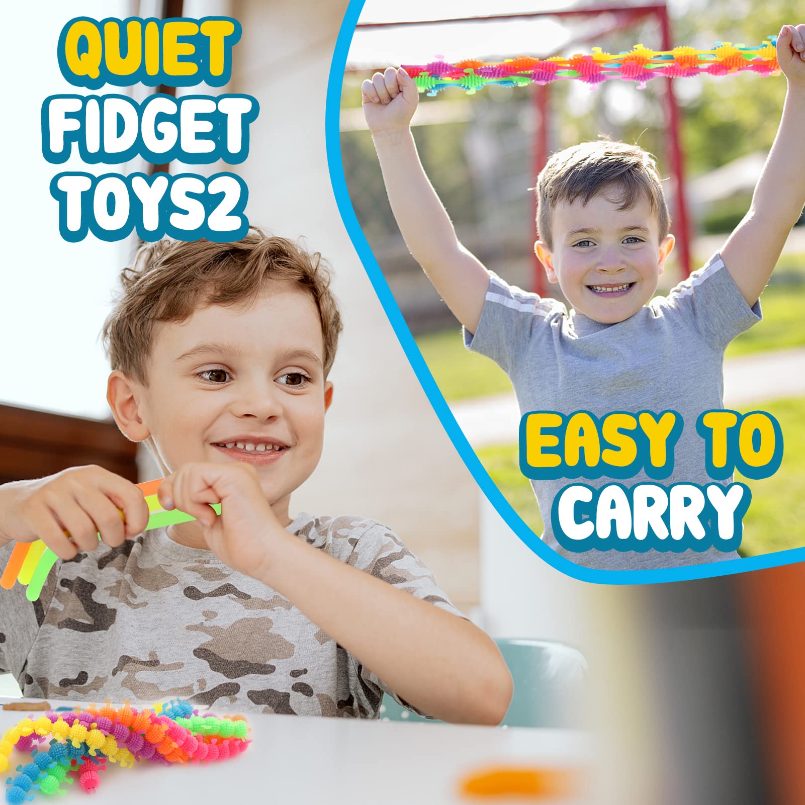 Sensory Toys Fidget Noodles: 16pk Textured Sensory Toys for Autistic Children, Quiet Fidget Toys for Kids Stress Relief, Stretchy String Calming Toy, Party Favors, Goodie Bag Stuffers, Gift