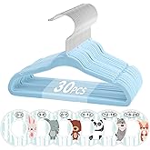VIS'V Baby Hangers, 11 Inch Velvet Kids Hangers with 6 Pcs Clothes Size Dividers, Infant Toddler Nursery Closet Organization, Non Slip, Blue, 30 Pcs