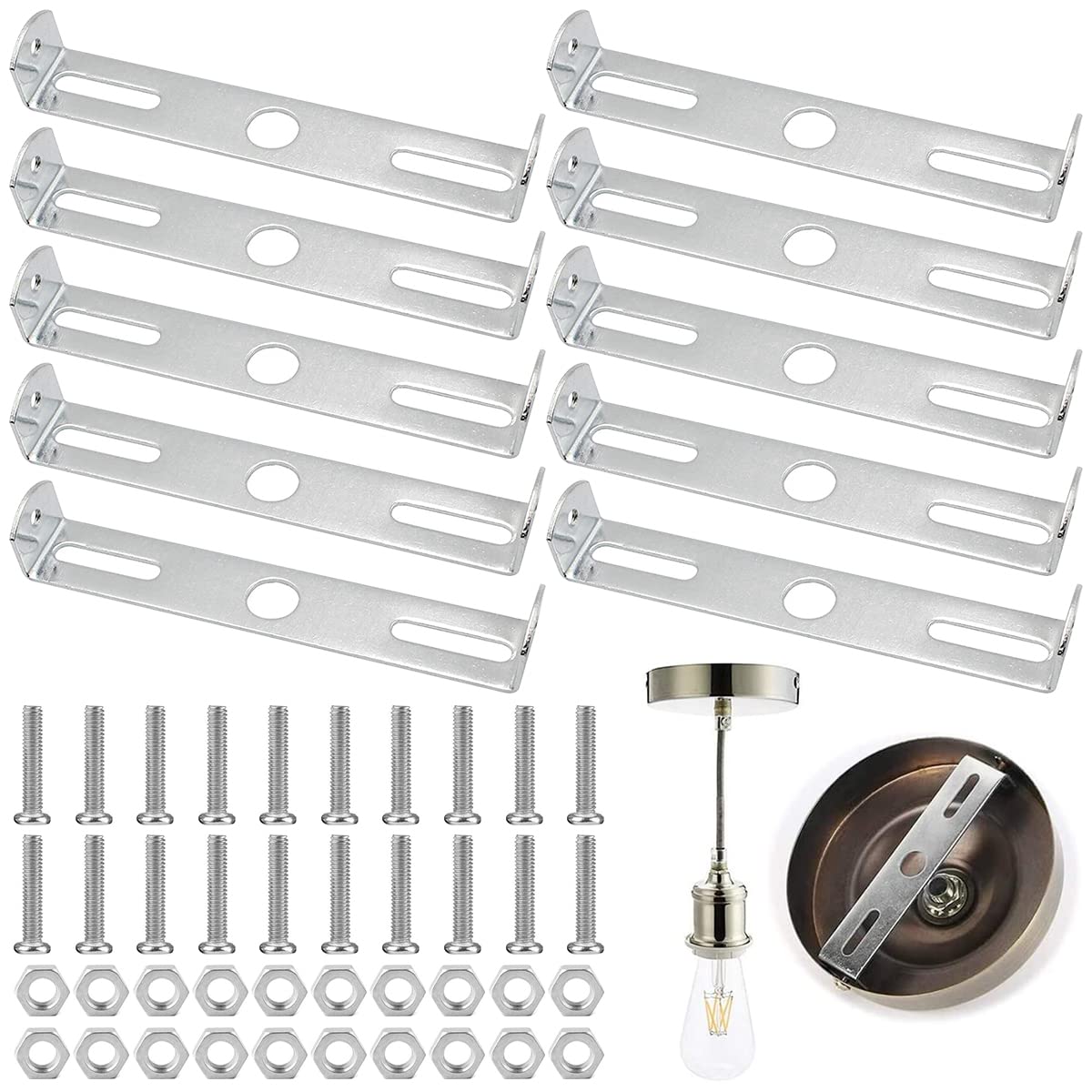 NC Lighting Fixture Ceiling Plate Bracket, Xiuyer 10pcs Ceiling Pendant Light Fitting with Screws Suspension Plate Earthed 115mm Silver Ceiling Lamp Cover Plates Home Chandelier Lighting Suspension