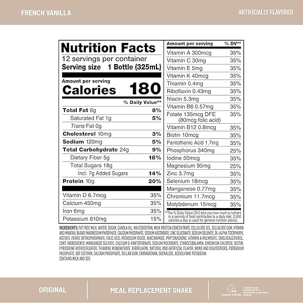 SLIMFAST MEAL REPLACEMENT SHAKE, ORIGINAL FRENCH VANILLA, 10G OF READY TO DRINK PROTEIN, 11 FL. OZ BOTTLE, 4 COUNT