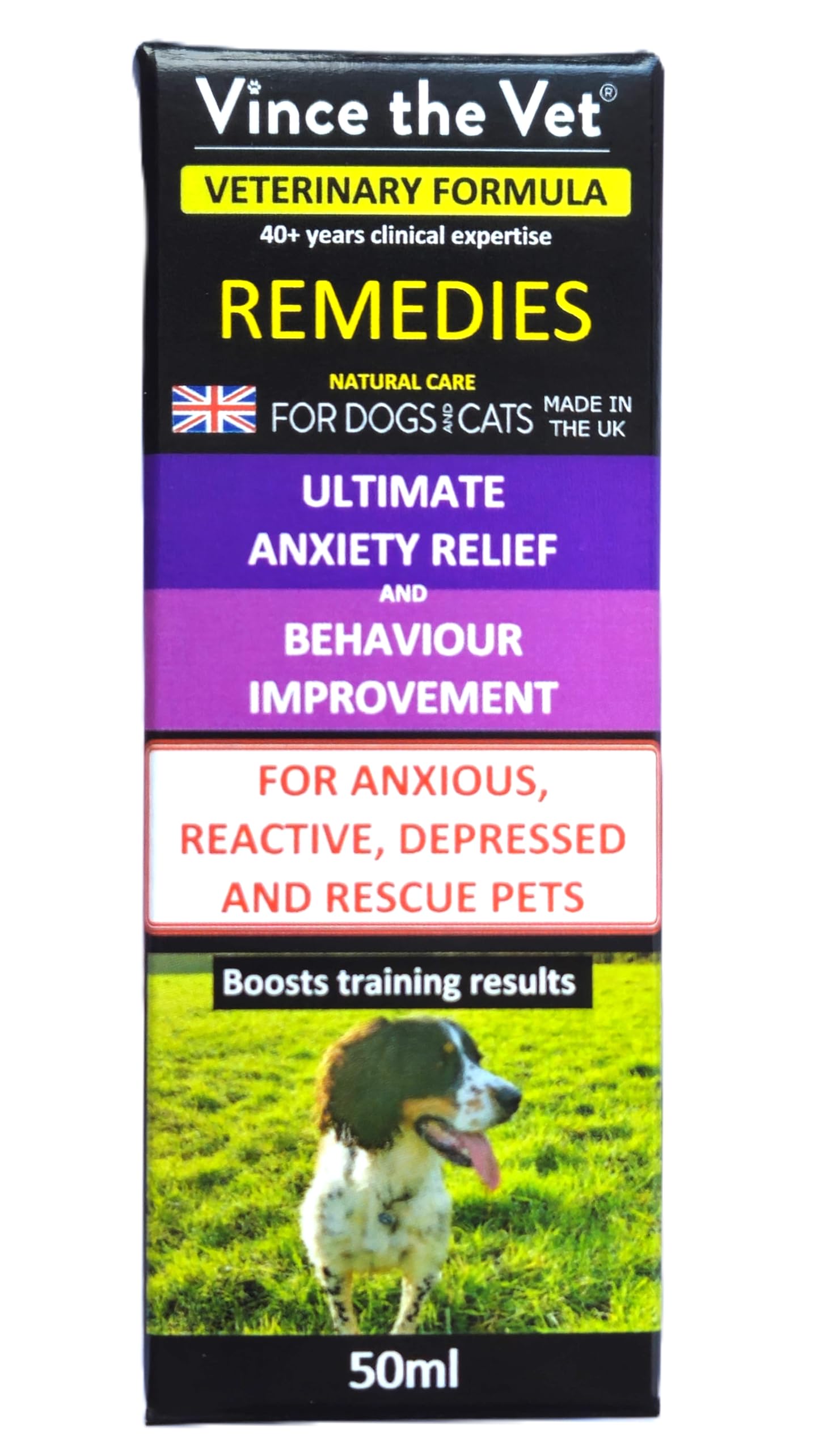 Vince the Vet - Ultimate Anxiety Relief Drops for Cats and Dogs (50ml), Human Grade Veterinary Formulated Blend of Botanical Extracts For Anxiety, Reactivity, Depression & Behaviour Problems