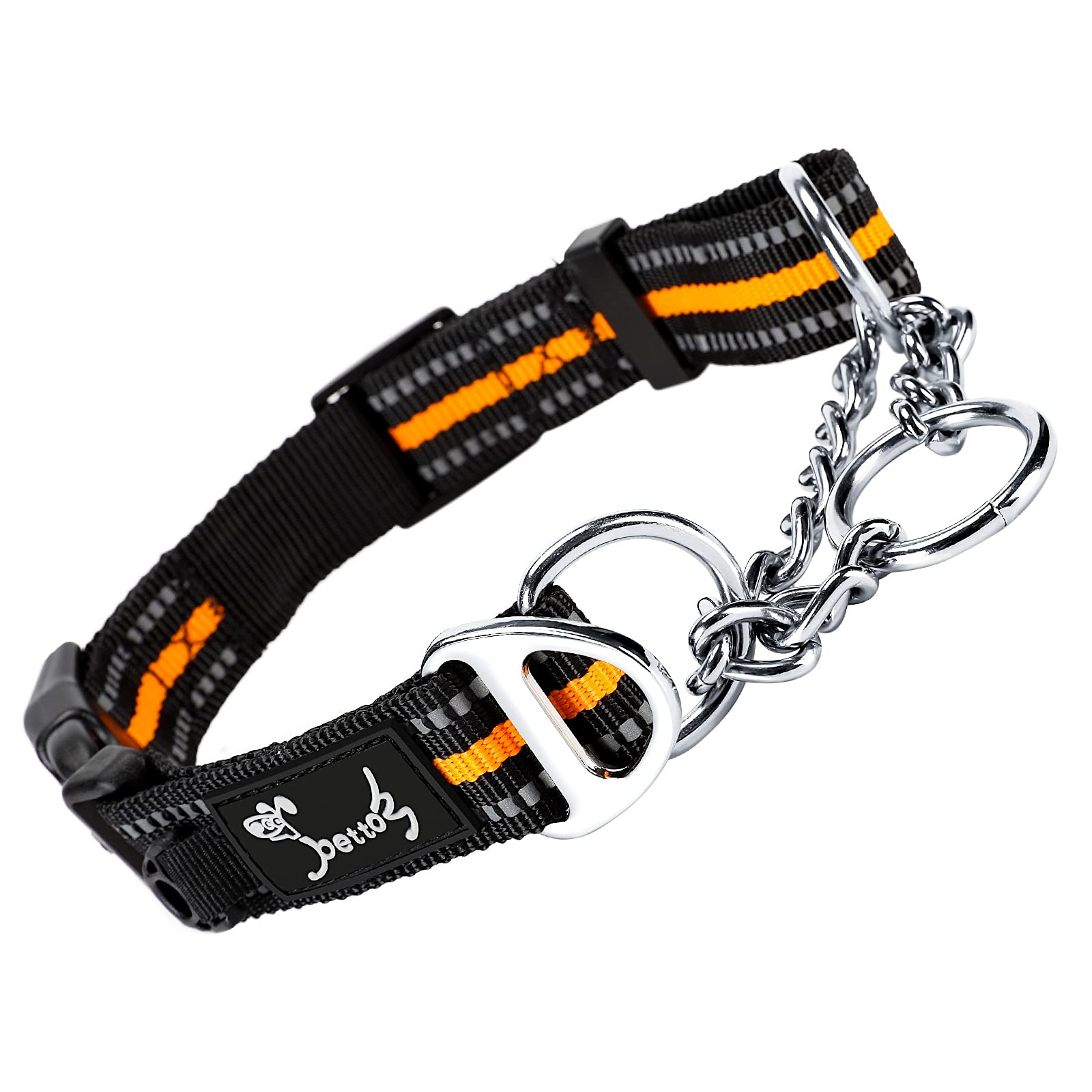 PETTOM Martingale Half Choke Dog Collars, Strong Dog Collar with Safe Buckle, Adjustable Reflective Half Check Dog Collar Medium (M: 43-52CM, Orange)
