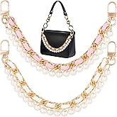 YALOJE 2Pcs Pearl Purse Bag Chain, Metal Double Chain Handbag Extender Straps for Women, Elegant Bag Charm Decoration Short Handle Replacement Accessories for Shoulder Crossbody Bags - White, Pink