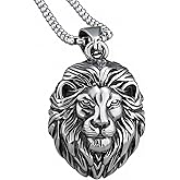 QIYURIDE Lion Necklace for Men, Stainless Steel Leo Pendant for Mens