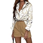 Sarin Mathews Button Down Shirts for Women Dressy Casual Long Sleeve Blouses Printed Collared Business Work Tops
