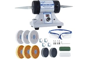 CTISMICE Jewelry Bench Polisher, Adjustable Variable Speed Benchtop Polishing Machine, 800W Buffer Grinder with 8pcs Buffing Wheels and 2pcs Polish Compound for Jewelry, Metal, Wood
