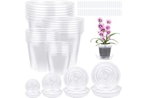Ioffersuper 18-Pack Nursery Pots Clear Pots with 18 Tray, 4 Sizes Plastic Pots for Transplant and Seedlings Starter Plants Planting Pots, 100 Pcs of Plant Labels
