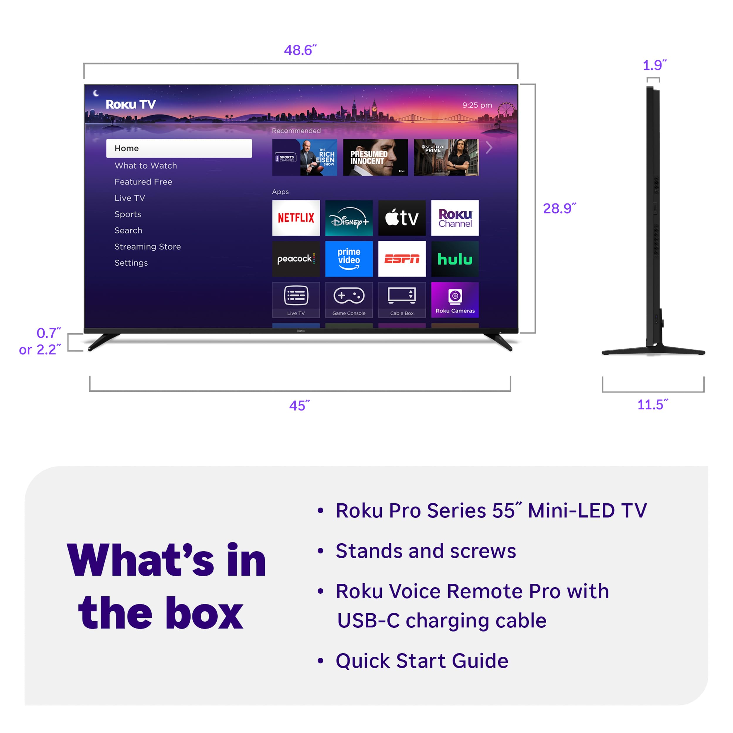 Roku Smart TV 2025 – 55-Inch Pro Series, Mini-LED TV – RokuTV with Backlit Voice Remote Pro – Flat Screen 4K QLED Television with 120Hz Refresh Rate & Dolby Vision IQ, Live News, Sports, Entertainment