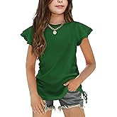 Arshiner Girls T Shirts Ruffle Short Sleeve Ruched Knot Side Tunic Blouse Summer Tee Tops