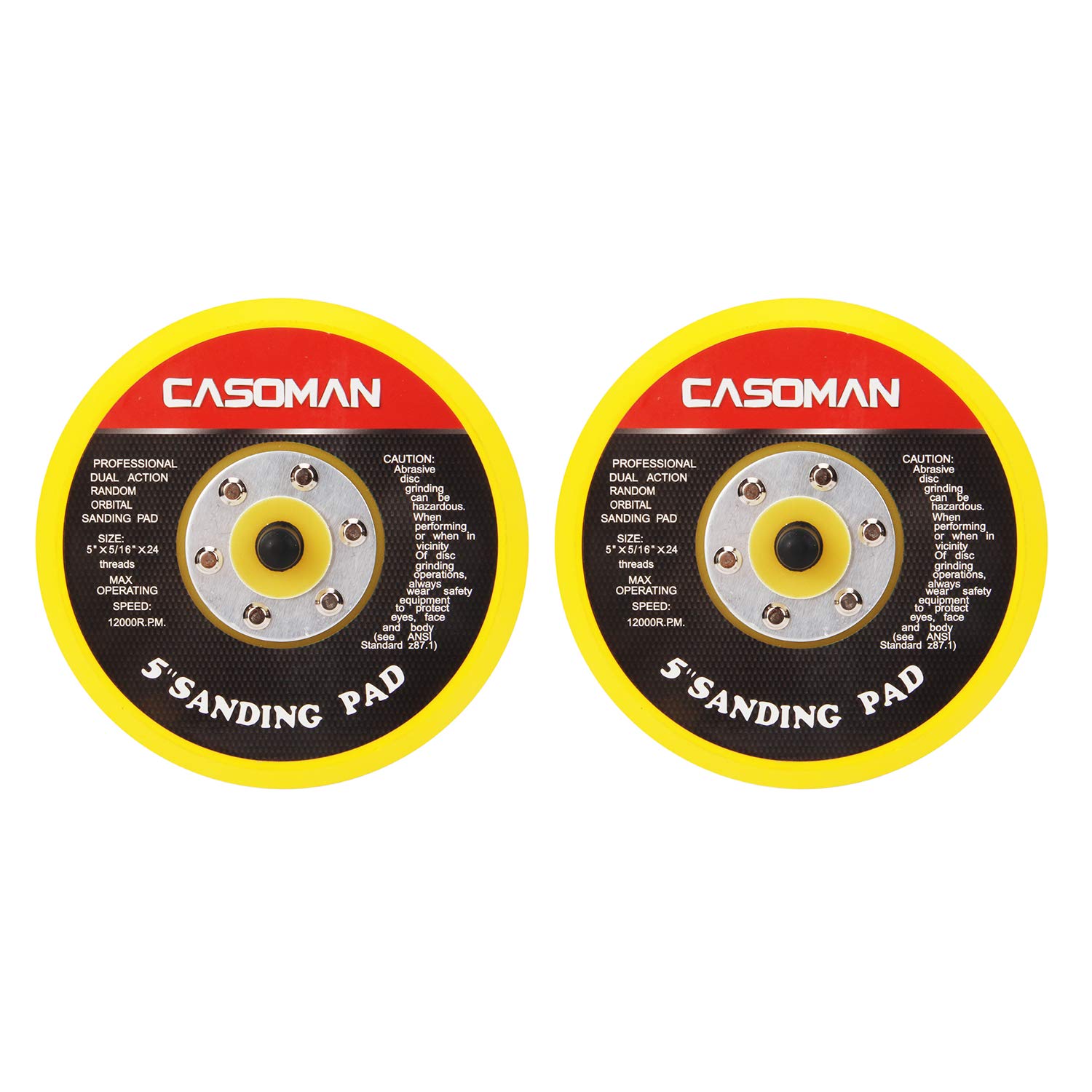Photo 1 of CASOMAN 5-Inch DA Polisher & Sander Pad - Hook & Loop Face - Random Orbital Backing Plate, 5/16''-24 Threads, 2 PCS Set