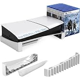 ZYTHRONE Horizontal Stand Compatible with PS5 Slim &amp; Pro Console, Base Stand for PlayStation 5 Slim/Pro Disc &amp; Digital Editions, Hold 12 Pcs Game Disc (Not for PlayStation 5 2020), White