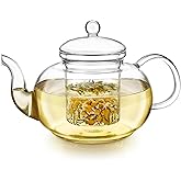 Teabloom Blossoms Glass Teapot – Stovetop and Microwave Safe Borosilicate Glass Teapot with Removable Loose Tea Glass Infuser (32 Oz) - Tea Purist's Choice