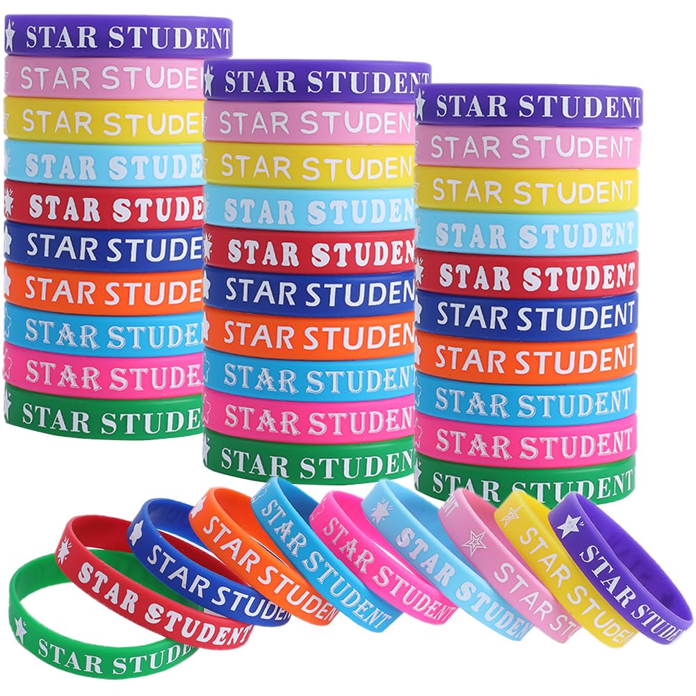GORGECRAFT 40PCS 10 Colors Motivational Silicone Bracelets Rubber Wristbands Band with Star Student Lettering Print Teacher Recognition Award Wristbands for Teacher Students Classroom Outdoor Sports