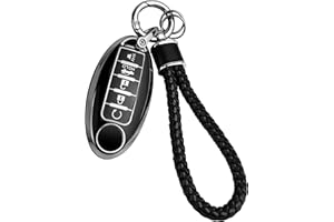 JOYEAR for Nissan Keychain with Key Fob Cover Compatible with Altima Maxima Rogue Armada Pathfinder 5-Buttons(Silver-Black)