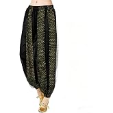 Yannspeers Women Sequin Belly Dance Harem Pants, Shiny Arabic Arabian Costume, Halloween Cosplay Stage Performance Trousers