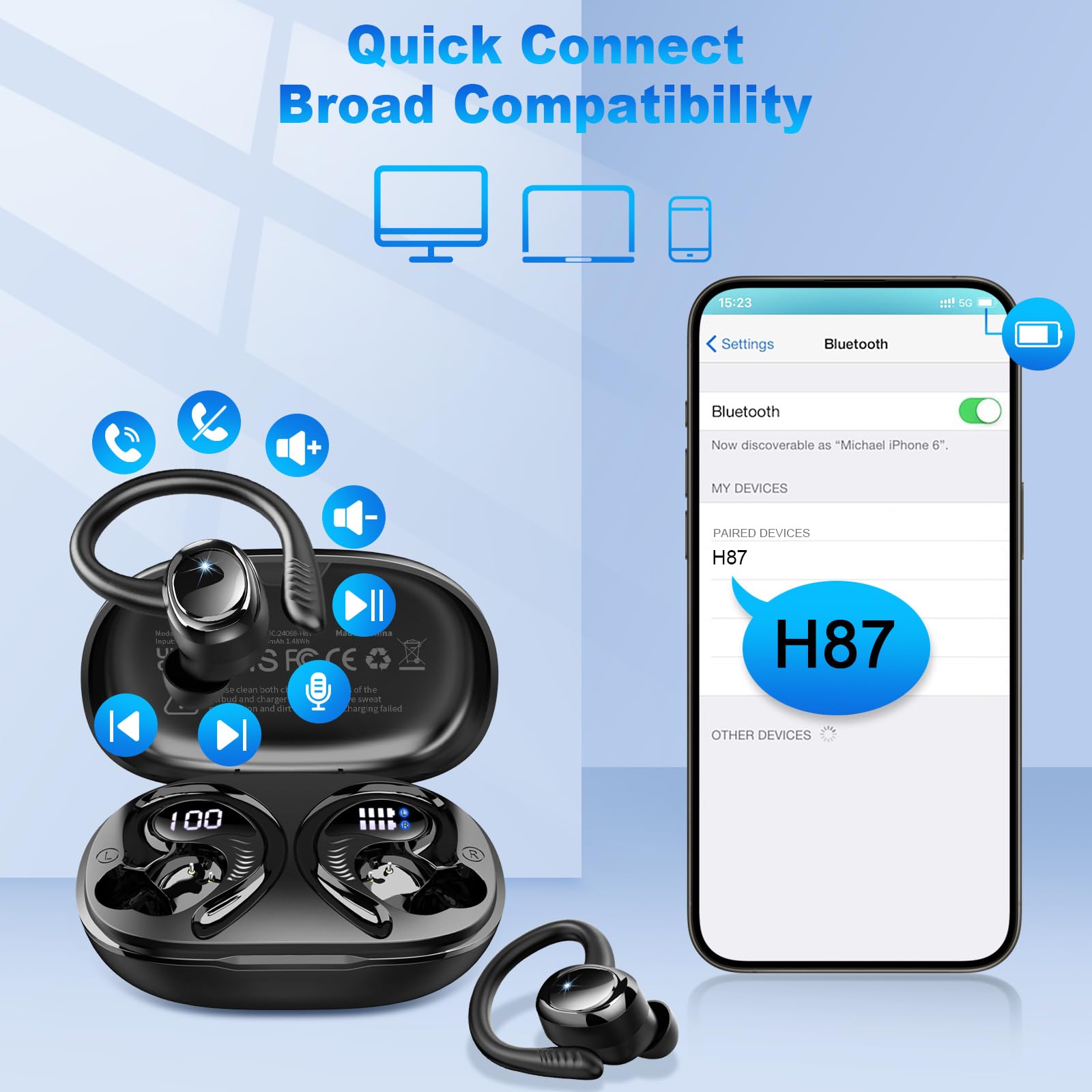 Wireless Earbuds Sport, 2025 3D-Stereo Bluetooth 5.4 Headphones Deep Bass Ear Buds, 4 ENC Noise Cancelling Mic Earphones Running, 50+Hrs USB-C IP-X7 Waterproof Headset Android iOS for Workout Gym