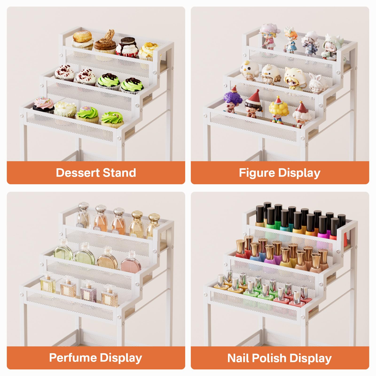 FURFUN Makeup Organizer Storage Cart with Drawers, Floor Rolling Skincare Vanity Organizer Mobile Cosmetic Display Case Stand for Makeup Brushes, Nail Polish, Perfume Organizer for Women Matte White